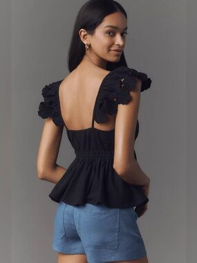 NWT Size S - Anthropologie Cotton Flutter-Sleeve V-Neck Babydoll Top (US$ 78)